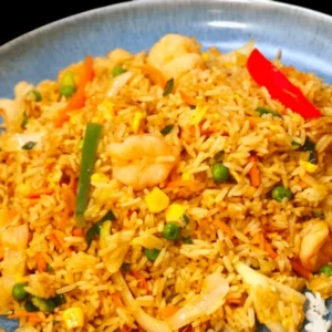 Wok gebratener Reis Crevetten