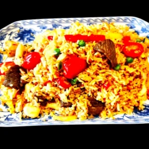 Wok gebratener Reis Rindfleisch